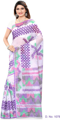 

Indianbeauty Striped, Printed Fashion Cotton Saree(White, Blue), Blue;white