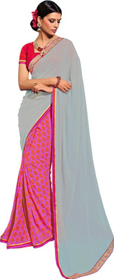 

Khushali Self Design, Embellished Fashion Georgette Saree(Grey, Pink, Red)