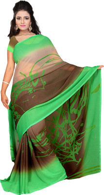 Khoobee Self Design, Printed Fashion Georgette Saree(Green, Brown), Brown;green