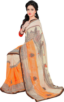 

Khushali Self Design, Printed Fashion Georgette Saree(Orange, Beige), Beige;orange