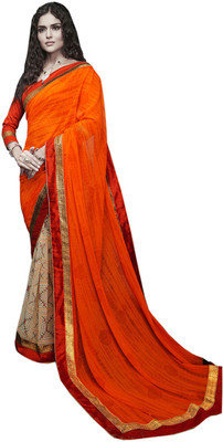 

Vandv Shop Printed Fashion Handloom Georgette Saree(Orange)