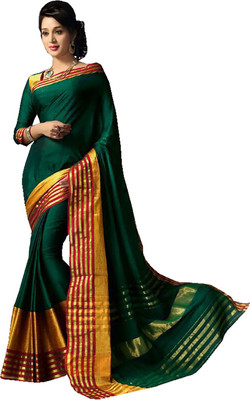 

Ishin Solid Fashion Cotton Saree(Green)