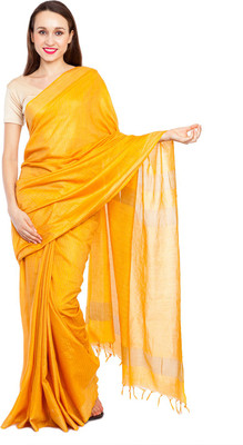 

Elite Handicrafts Striped Bhagalpuri Handloom Silk Cotton Blend Saree(Yellow)