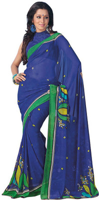 

Party Wear Dresses Printed Fashion Pure Chiffon Saree(Blue)