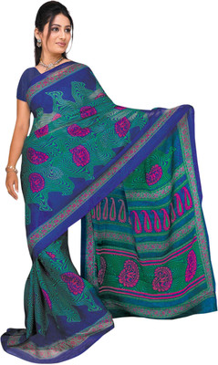 

Vardan Prints Printed Bollywood Chiffon Saree(Blue, Green)