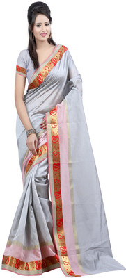 Sanju Sarees Solid Fashion Art Silk Saree(Grey)
