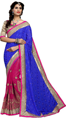 

Aasvaa Embroidered Fashion Jacquard Saree(Blue)