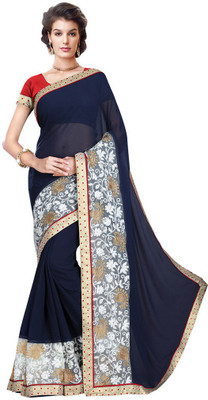 

Desi Butik Embroidered Fashion Georgette Saree(Blue)