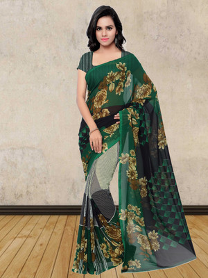 

Shonaya Floral Print Fashion Georgette Saree(Green, Black)