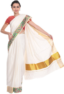 

Darps Self Design Balarampuram Cotton Saree(Multicolor), Cream