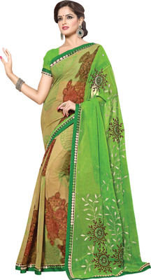 

Khoobee Self Design, Embroidered, Embellished Fashion Chiffon Saree(Light Green, Beige), Beige;light green