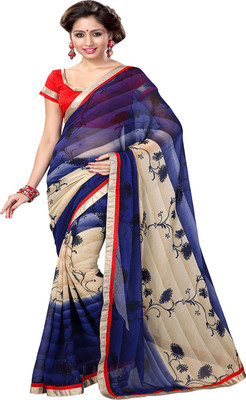 

Sourbh Sarees Printed Fashion Chiffon Saree(Blue, Beige), Beige;blue