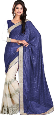 

Khoobee Self Design, Embroidered, Embellished Fashion Georgette, Jacquard Saree(Blue, White)