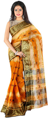 

Hawai Striped Tant Handloom Cotton Saree(Multicolor)