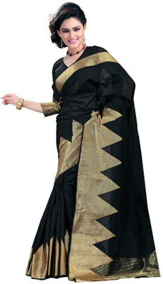 

AVR FASHIONS Solid Venkatagiri Cotton Saree(Black)