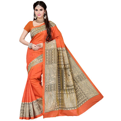 

Rani Saahiba Printed Fashion Art Silk Saree(Orange