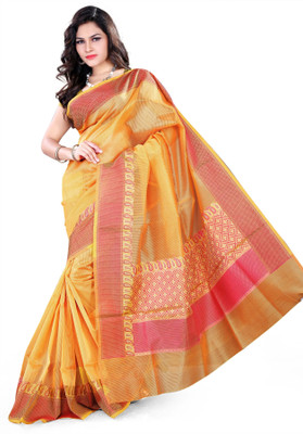 

Asavari Self Design Banarasi Cotton Saree(Yellow), Gold mustard