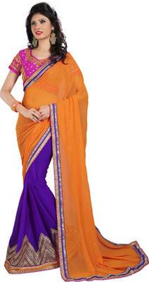

Shoppershopee Embroidered Shalu Georgette Saree(Orange)