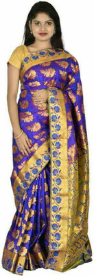 

Mahaveersilkcreations Woven Kanjivaram Raw Silk Saree(Magenta), Blur magenta