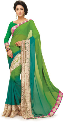 

Indianbeauty Self Design, Embroidered Bollywood Georgette Saree(Green)