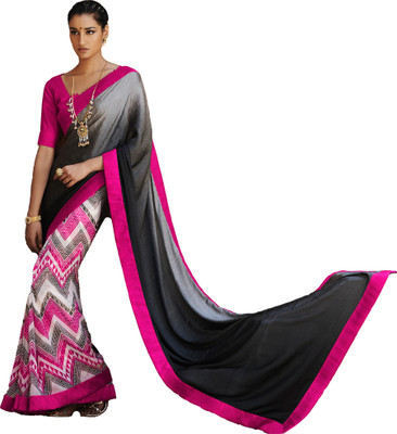 

Ewows Embellished, Floral Print Fashion Satin, Jacquard Saree(Grey, Pink)
