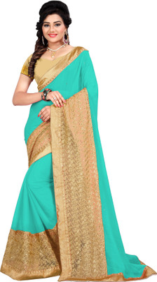 

Khoobee Self Design, Embroidered, Embellished Fashion Chiffon, Net Saree(Beige, Light Green)