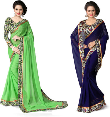 

Indianbeauty Self Design, Solid Fashion Chiffon Saree(Pack of 2, Blue, Light Green)