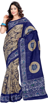 Sunaina Printed Bhagalpuri Cotton Linen Blend Saree(Multicolor)