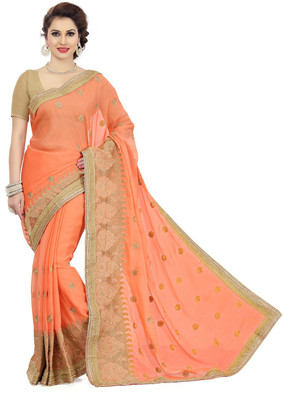

Ishin Embellished Fashion Chiffon Saree(Orange), Orange & beige