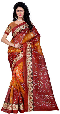 Trendz Style Printed Bhagalpuri Cotton Linen Blend, Polycotton Saree(Multicolor)