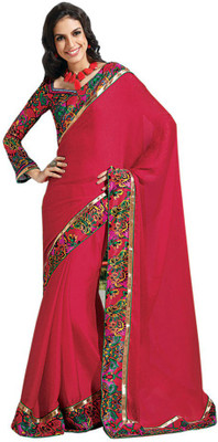 

Party Wear Dresses Printed Fashion Pure Chiffon Saree(Red)