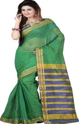 

Ansu Fashion Striped Mysore Cotton, Polycotton Saree(Green), Dark green