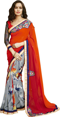 

Lovelylook Embroidered Daily Wear Georgette Saree(Orange, Grey)