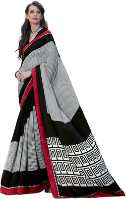 

Ishin Printed Fashion Georgette Saree(Black), Black & gray