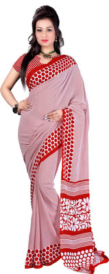 

Goodfeel Polka Print Fashion Crepe Saree(Red, White)