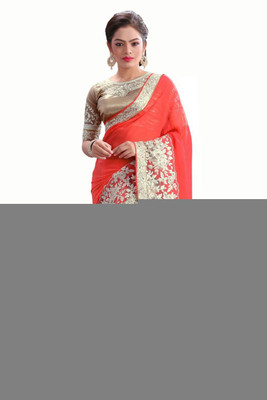 

Stylezone Embroidered Fashion Georgette Saree(Orange)