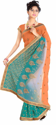 

Khoobee Embroidered Fashion Georgette Saree(Orange), Fanta