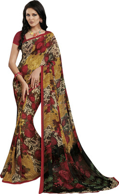 

Ishin Floral Print Fashion Georgette Saree(Yellow, Red), Multicolor