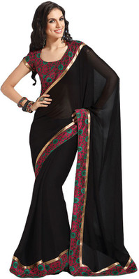 

Indian Wear Online Printed Fashion Pure Chiffon Saree(Black)