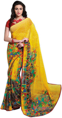 

Indian Wear Online Printed Fashion Pure Chiffon Saree(Yellow)