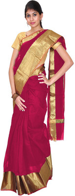 

Javuli Woven Arani Pattu Handloom Silk Cotton Blend Saree(Magenta, Gold)