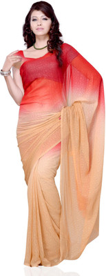 

JTInternational Solid Fashion Georgette Saree(Red, Beige), Red;sapota