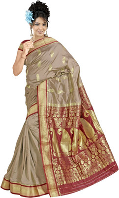 

JagannathSaree Woven Fashion Silk Saree(Grey, Red)