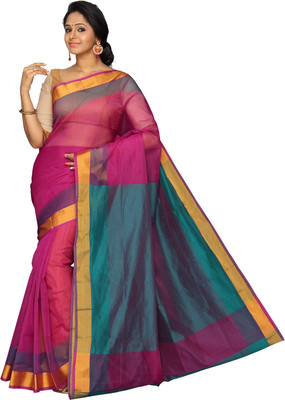 

Pavechas Solid Banarasi Cotton, Net, Silk Saree(Pink)