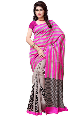 

JTInternational Solid Fashion Handloom Art Silk Saree(Multicolor), Grey;pink