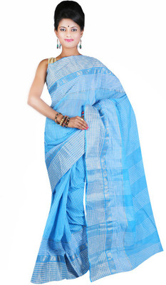 

Hawai Striped Fashion Handloom Cotton Saree(Blue)