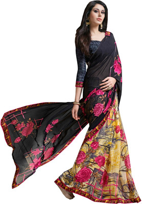 

Lovelylook Printed Fashion Georgette Saree(Multicolor), Black & beige