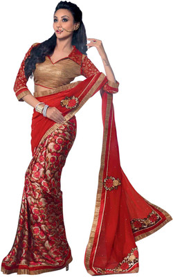 

Khoobee Self Design, Embroidered, Embellished Fashion Satin, Chiffon, Georgette Saree(Red, Multicolor, Beige), Beige;multicolor;red