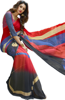 

Parisha Printed Fashion Georgette Saree(Multicolor), Red & grey