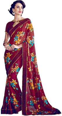 

Newly trends Floral Print Fashion Pure Georgette Saree(Brown, Multicolor)